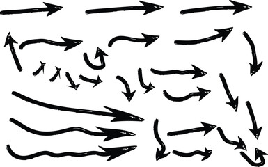 Hand drawn black arrows vector set isolated on white background illustration art.