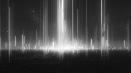 Digital cityscape with glowing data streams connecting network