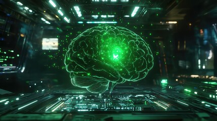Artificial intelligence brain concept floating over data processing