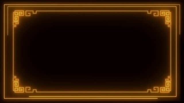 gold frame with neon light effect on black background