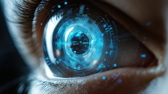 Human eye with futuristic technology and augmented reality interface