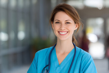 The Confident Healer: A healthcare professional embodies hope and reassurance, their smile radiating warmth and competence. A symbol of compassion in times of need.