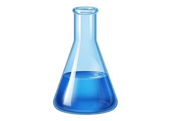Glass Erlenmeyer flask with blue liquid laboratory