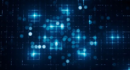 Fototapeta premium Abstract blue digital grid with glowing lights and bokeh effect