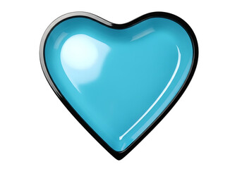 Glossy Cyan Heart Shape with Metallic Rim blue