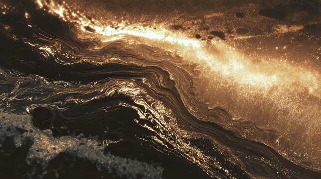 Gold glitter flowing liquid black cosmic marble ink
