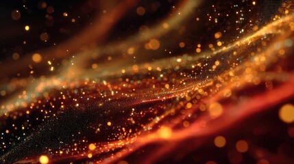 Fototapeta premium Digital particle data flow creating abstract bokeh wave