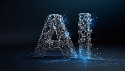 Abstract ai lettering design with glowing network connections on a dark background representing artificial intelligence technology