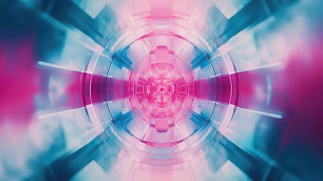 Colorful abstract futuristic tunnel with glowing pink blue light - Powered by Adobe