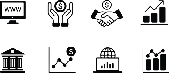 Business and finance icon set with digital marketing and growth Vector