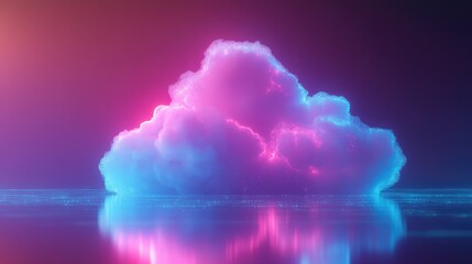 Neon glowing cloud symbolizing digital cloud computing technology