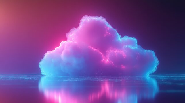 Neon glowing cloud symbolizing digital cloud computing technology - Powered by Adobe