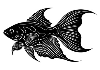 Black and white cartoon fish vector illustration for nature and aquatic wildlife