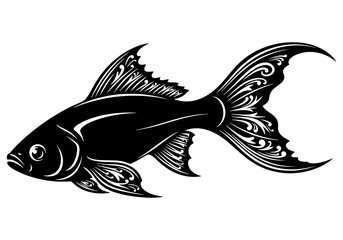 Vector illustration of tropical fish in an aquatic silhouette