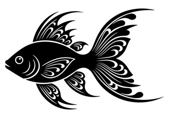 A vector illustration featuring black and white tribal designs of a fish and a butterfly tattoo style.