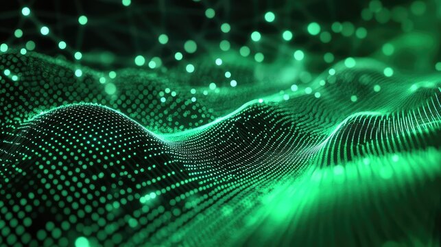 Green digital wave displaying data connection network