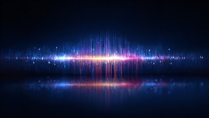 Abstract digital equalizer with vibrant blue and pink hues reflecting on a dark surface perfect for technology and music backgrounds