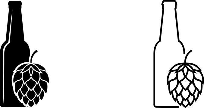 Unique logo design featuring a beer bottle and hop cone on a plain background for branding in the brewing industry