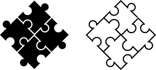 Creative puzzle logo design featuring black and white pieces with unique shapes and interlocking pattern