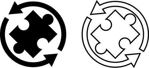 Creative design of recycling puzzle logo featuring contrasting colors and circular arrows to represent sustainability and unity