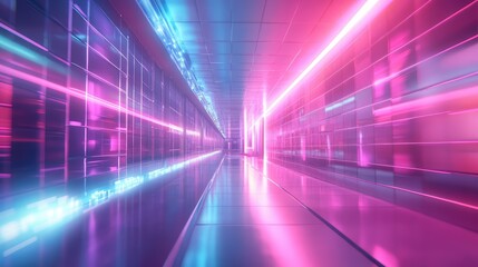 Cyberpunk glowing tunnel with neon light streaks