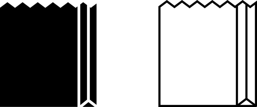 Black and white icons showing a folded paper design with zigzag edges, suitable for various creative applications and branding needs