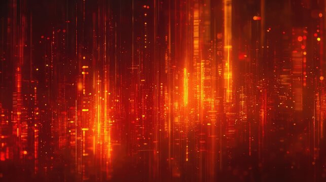 Abstract digital data stream glowing red and orange