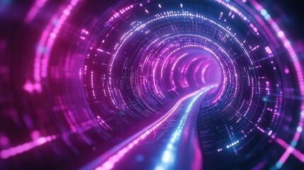 Digital data moving through glowing technology tunnel