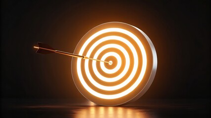 Arrow hits bullseye on glowing target in dark setting