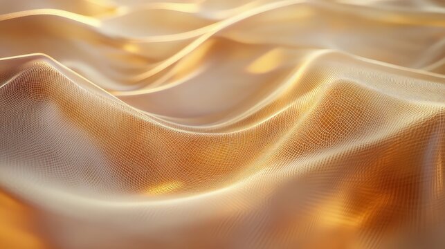 Golden fabric texture abstract background with flowing waves