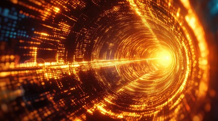 Digital data flowing through abstract futuristic light tunnel