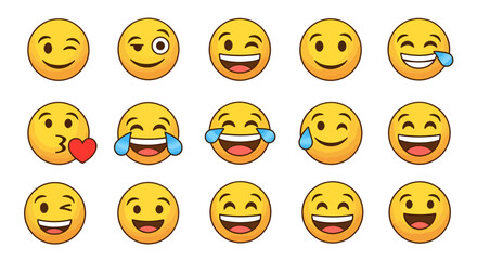 Fototapeta premium Expressive and diverse array of cartoon emojis showcasing a range of human emotions and feelings