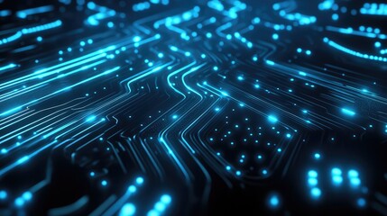 Glowing circuit board lines transmitting digital data