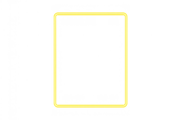 Neon yellow rectangular frame glowing with rounded corners, empty border light effect on transparent background