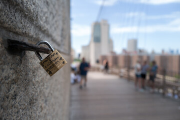 Love Padlock on Brooklyn Bridge in New York City