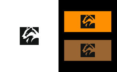 Badger logo design in square frame against various backgrounds