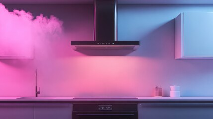 Modern kitchen with colorful neon steam and lighting