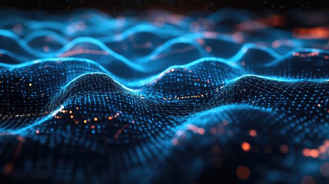 Digital wave creating futuristic network data background - Powered by Adobe