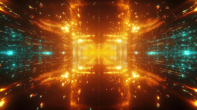 Digital data streaming through futuristic cyberspace tunnel