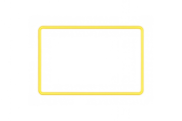 Yellow neon glowing rectangle frame with rounded corners, retro advertising style element on transparent background