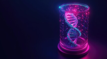 Dna helix glowing in futuristic research glass container