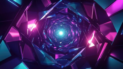 Abstract futuristic neon tunnel with geometric shapes