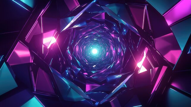 Abstract futuristic neon tunnel with geometric shapes