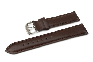 Leather brown watch strap with on white background