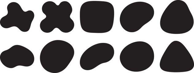 Fototapeta premium Collection of ten diverse abstract organic black shapes and blobs on a white background