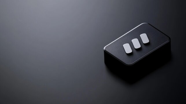 Modern sleek black device with three white buttons on a dark tabletop, minimalistic and stylish design for technology themes