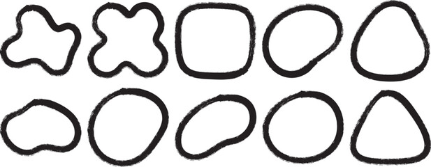 Collection of ten hand drawn organic abstract shapes with thick black outlines on a white background