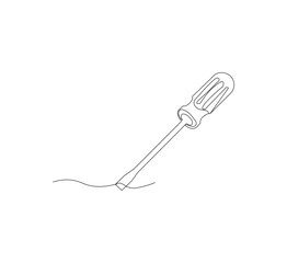 Screwdriver continuous line drawing. white background. Screwdriver linear icon. One line drawing background. Vector illustration. Screwdriver continuous line icon.construction tool 