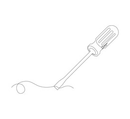 Screwdriver continuous line drawing. white background. Screwdriver linear icon. One line drawing background. Vector illustration. Screwdriver continuous line icon.construction tool 