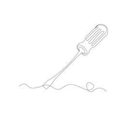 Screwdriver continuous line drawing. white background. Screwdriver linear icon. One line drawing background. Vector illustration. Screwdriver continuous line icon.construction tool 